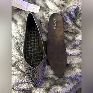 Vionic Women's Pointed Toe Slip-On Flats in Black Snake